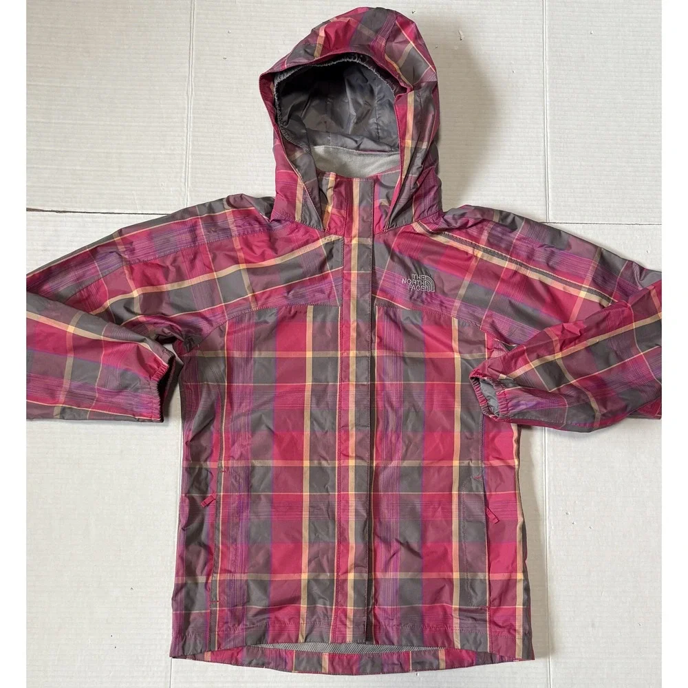 THE NORTH FACE Hyvent - Girls Youth Plaid Hooded Rain Jacket - Large 14/16